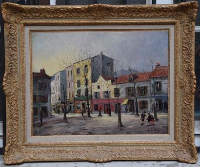 null Edouard FEBVRE (1885-1967), Place du Tertre, huile sur toile. 48 x 63 cm.