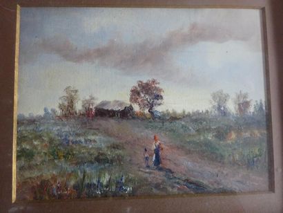 null J. TURNER (XIX-XX ème, Paysage animé, Huile signée. 18 x 23 cm.