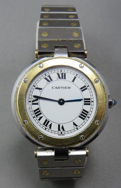 CARTIER Cartier. Montre Bracelet "Santos Vendôme" en acier et or 18k, boîtier rond...