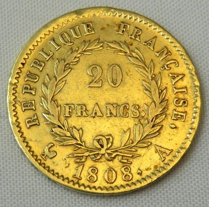 null NAPOLEON Ier (1804-1814). 20 francs. Paris. 1808. (G. 1024). Or. 6,30 g. Coup...