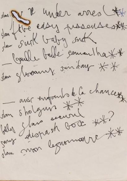 null Serge GAINSBOURG. Intéressant DOCUMENT original au feutre noir concernant une...