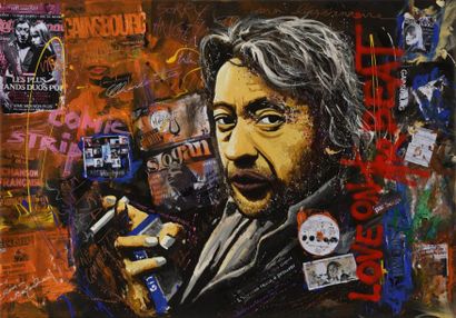 null Rémi BERTOCHE (né en 1977), Gainsbourg, technique mixte. 120 x 80 cm.