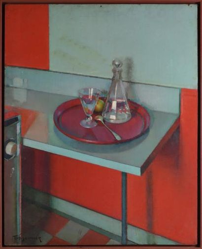 null Alfred THÉSONNIER (1898-1973), Le plateau rouge, huile sur isorel. 100 x 81...