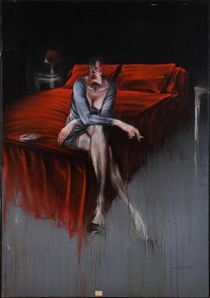 null Jean-Pierre BOURGEOIS-POTAGE (1947-2011), Femme à la cigarette, huile sur toile....