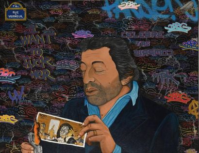 null DRAG (né en 1973), Gainsbourg au pascal, technique mixte sur toile. 113 x 146...