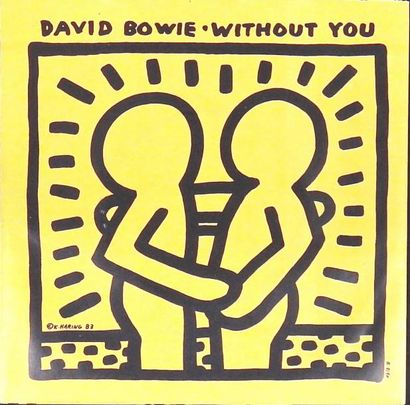 null KEITH HARING. DAVID BOWIE "Without you" Impression sur pochette disque.18,5...