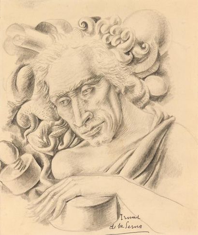 null Ismaël DE LA SERNA (1898-1968), Portrait d'homme, crayon signé. 25 x 21 cm.
