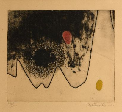 null Enrique ZANARTU (1921-2000), Composition, 1948, eau-forte colorée signée et...