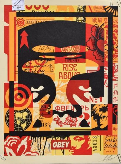 null Shepard FAIREY (né en 1970), Triptyque (fond crème, fond blanc, fond collage),...