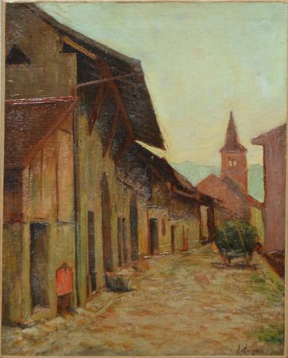 null Henri LEBASQUE (1865-1937), rue de Village, huile sur toile signée du tampon....