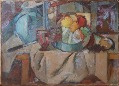 null André RAGEADE (1890-1978), nature morte aux fruits, toile. 73 x 100 cm.