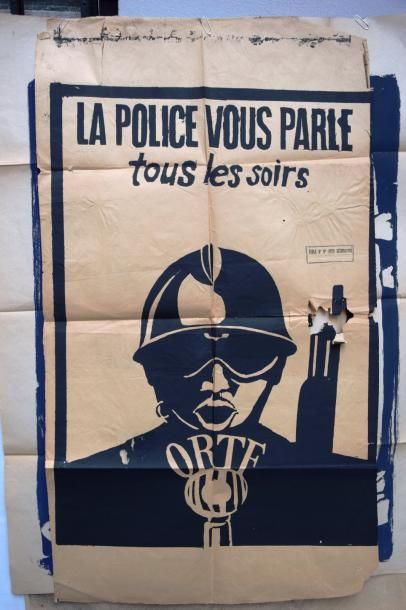 null Mai 68. AFFICHE, "La police vous aprle tous les soirs", tampon de l'Ecole Nationale...