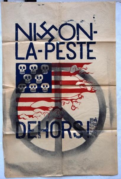null Mai 68. Lot de deux AFFICHES "Nixon - La Peste Dehors", l'une avec le symbole...