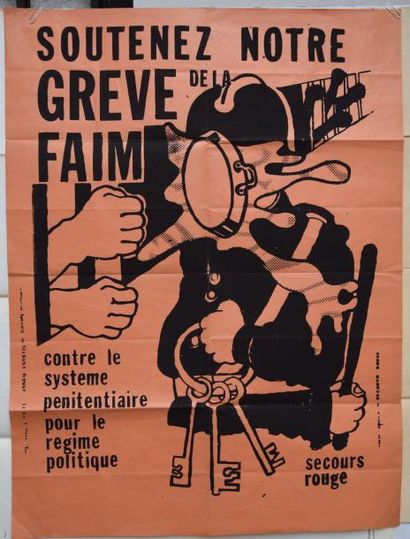 null Mai 68. AFFICHE, "Soutenez notre grève de la faim …". 80 x 60 cm.