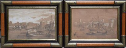 null Osmond ROMIEUX (1826-1908), vues de Civitavecchia, paire de dessins au crayon...