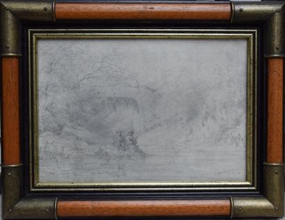 null Osmond ROMIEUX (1826-1908), Pêcheurs, dessin au crayon. 20 x 29 cm. 