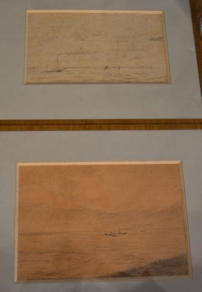 null Mathis PICARD (1854-1938), Marines, deux dessins au crayon. 15 x 20 cm. (rousseurs)...