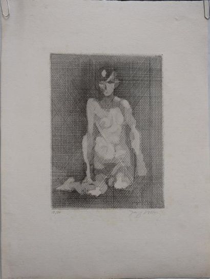 null Jacques VILLON (1875-1963), nu assis cubiste, eau-forte signée et numérotée...