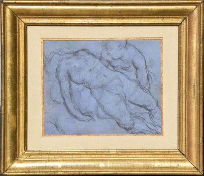 null Ecole ITALIENNE, Déploration, Fusain sur papier gouaché bleu. 22 x 16 cm.