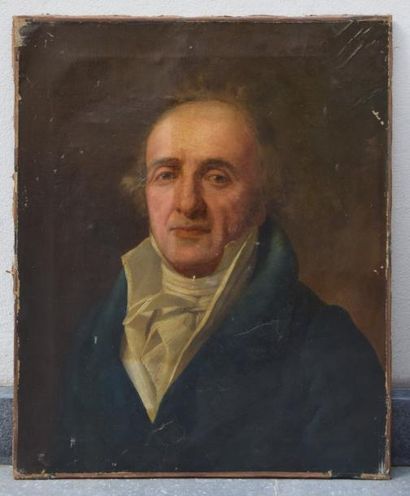null Ecole FRANCAISE début XIX ème, Portrait d'homme, huile sur papier marouflé sur...
