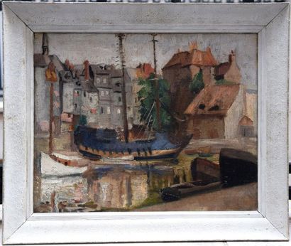 null Ecole FRANCAISE vers 1900, Bateau dans un port, huile sur toile. 33 x 41 cm...