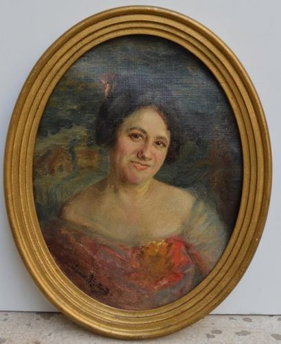 null Léonie MICHAUD (1873-?), Portrait d'une dame en robe du soir - esquisse, huile...