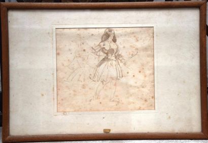 null Ecole FRANCAISE du XIX ème, suiveur de Delacroix, jeune femme en robe, esquisse...