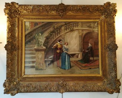 null Georges CAIN (1856-1919), la fiancée présentée, huile sur toile signée. 50 x...