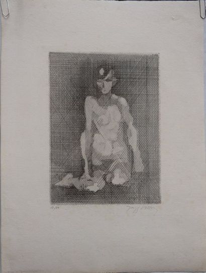 null Jacques VILLON (1875-1963), nu assis cubiste, eau-forte signée et numérotée...
