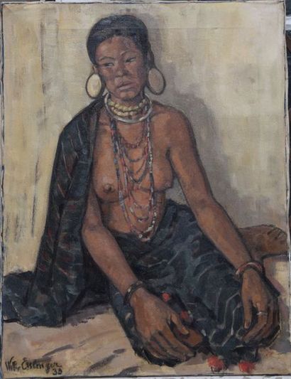 null W. ESSLINGER (XIX-XXème), Portrait de Femme Vietnamienne, 1930, huile sur toile,...