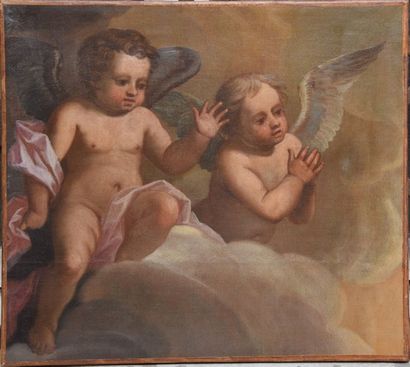 null Ecole FRANCAISE fin XVII-début XVIII ème, Angelots au nuage, huile sur toile....