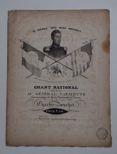 null CARNET de partition 'Chant National dédié au général Lafayette. On joint : CARTE...
