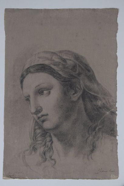 null Victoriano BASTILLO (XIXème ?), tête de femme, crayon sur papier préparé, signé...