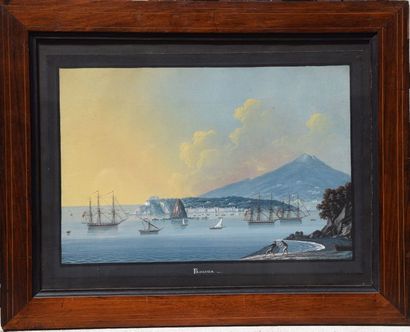 null Ecole NAPOLITAINE du XIX ème, Procida, gouache titrée. 30 x 45 cm.