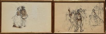 null Alfred DEHODENCQ (1822-1882), Etudes pour « le départ des mobiles », deux dessins...