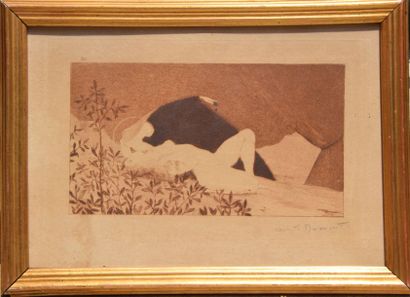 null Maurice DUMONT (1869-1899), le baiser mystique, eau-forte signée. 10 x 17 c...
