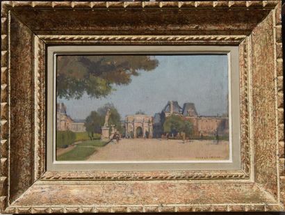 null Jean LEFEUVRE (1882-1975), le Caroussel du Louvre, huile sur panneau signée....