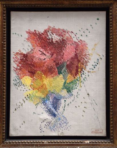 null Dora MAAR (1907-1997), Bouquet, huile sur toile. Cachet de l'atelier en bas...