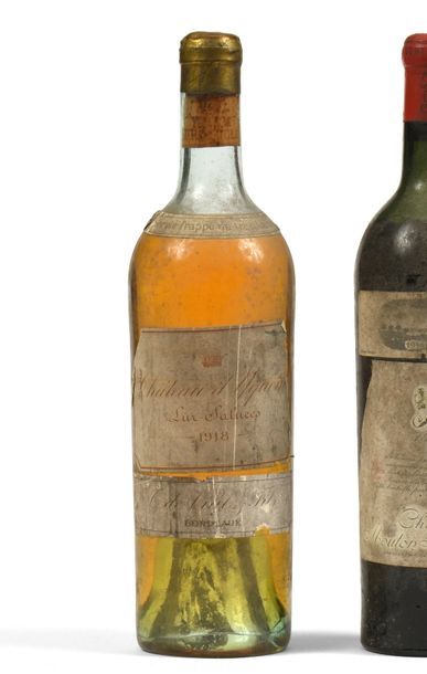 null 1 bouteille CH. D'YQUEM, 1° Cru Supérieur Sauternes 1918 (MB, ela & tachée,...