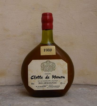 null 1 bouteille BAS-ARMAGNAC "Clotte de Manon", Mme de Mandelaëre 1980 cb 