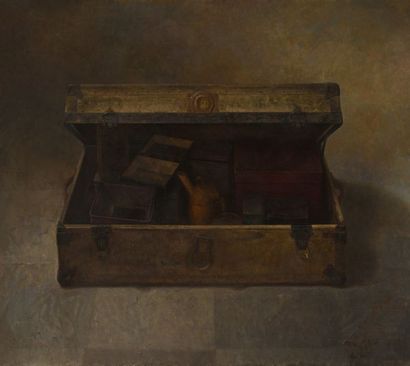 null Michael BURDZELIAN (né en 1946), valise, Huile sur Toile , signée, 1983. 130...