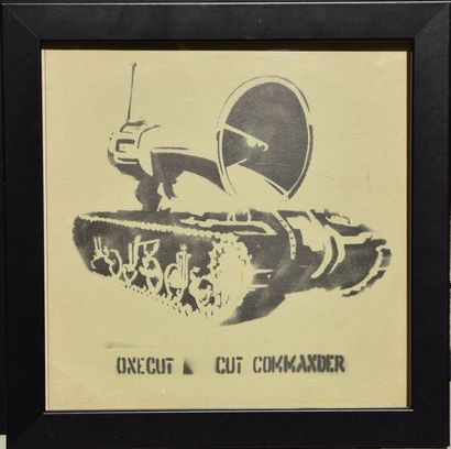 null BANKSY, Impression sur pochette vinyle Onecut "Cut commander". 31 x 31 cm.