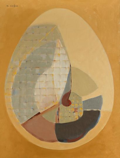 null Michel CORFOU (né en 1936), Ove jaune, huile sur toile signée. 130 x 97 cm.