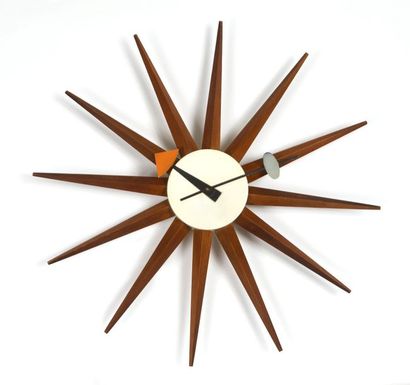 null George NELSON (1908 - 1986), Horloge murale mod. #2202 dite "Sunburst Clock"...