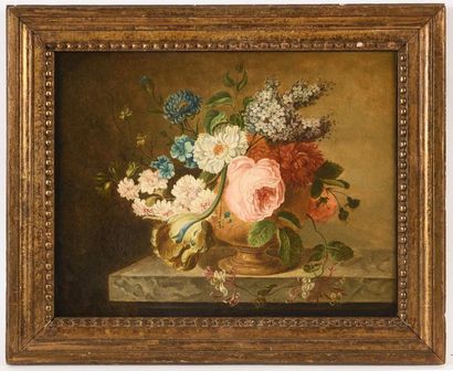 null Attribué à Philippe PARPETTE (1738-1806), Vase de fleurs sur un entablement,...