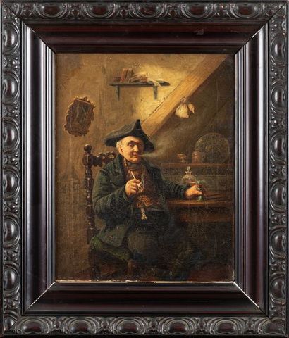 null Ecole FLAMANDE fin XIX ème, le Fumeur de pipe, huile sur toile. 40 x 31 cm.