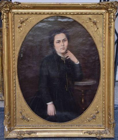 null Ecole FRANCAISE vers 1860, Portrait de madame Adèle Cayron, Sur sa toile d’origine...