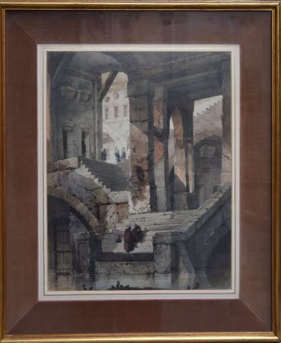 null François-Marius GRANET (1775-1849), Personnages dans une architecture, aquarelle...