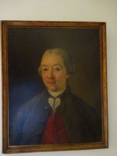 null Ecole FRANCAISE du XVIII ème, Portrait de gentilhomme au gilet rouge, Huile...