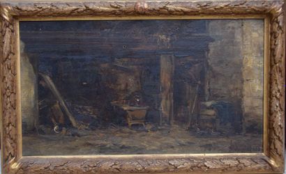 null LUIGINI (XIX ème), Intérieur de grange, huile sur panneau signée et datée 1885....